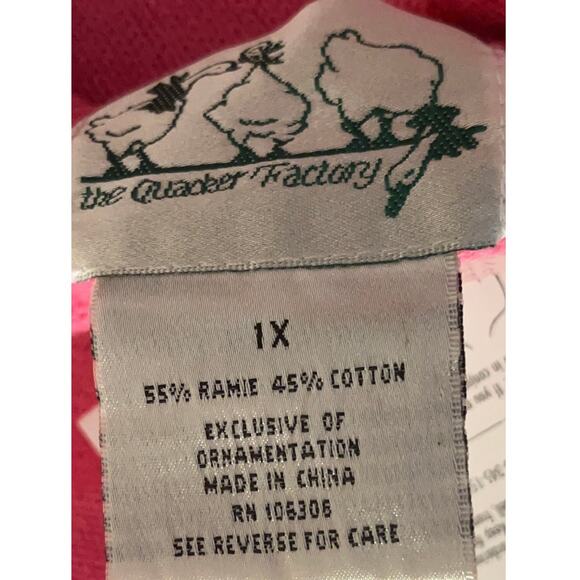 Vintage Quacker Factory Pink Snowman Beaded/Sequin Christmas V-Neck Sweater - 1X - Picture 7 of 16